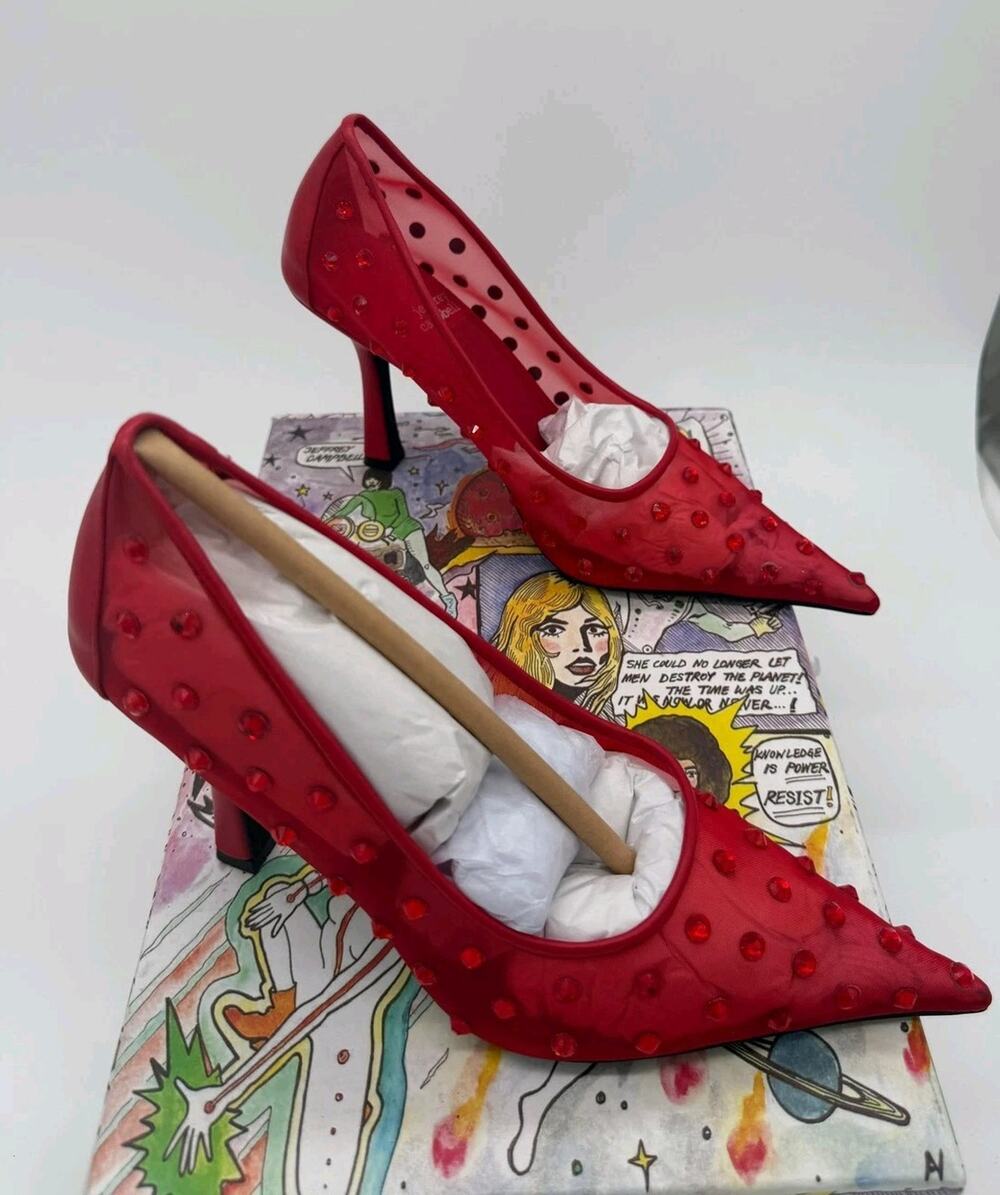 Jeffrey Campbell Shoes Womens Size 5 Red Studded Mesh Stiletto Pumps Heels NEW